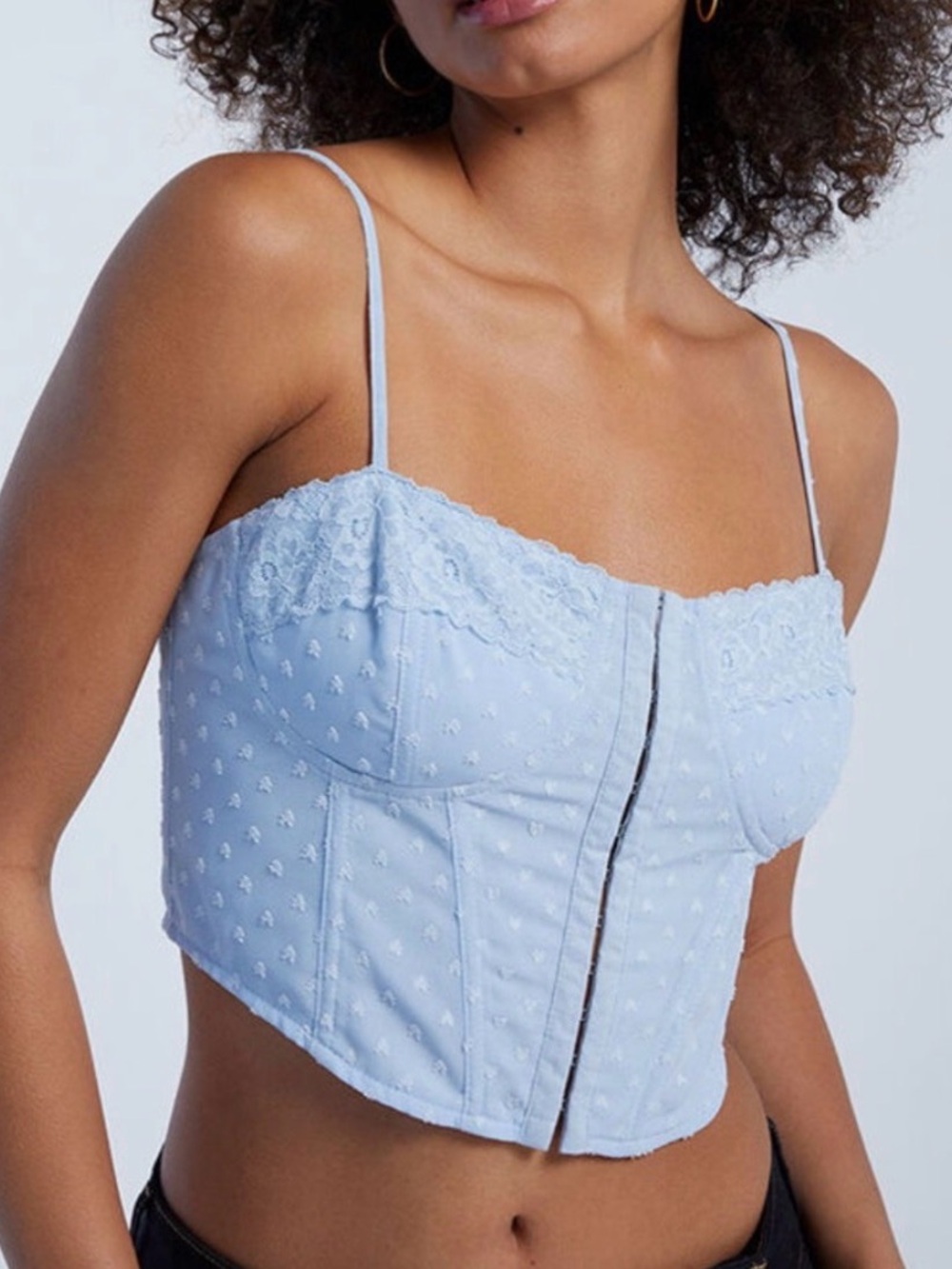 La Hearts Pale Blue Lace Bustier Crop Top
